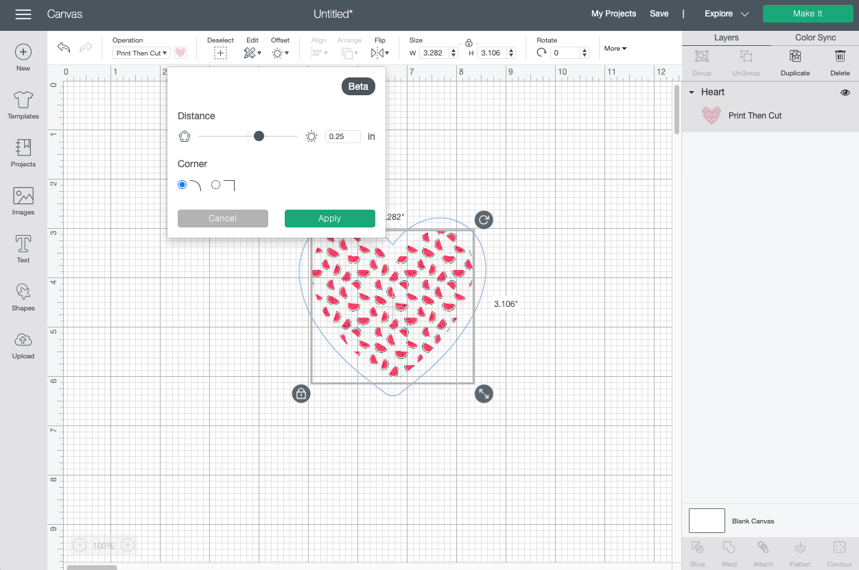 Cricut Design Space: Watermelon heart with offset tool