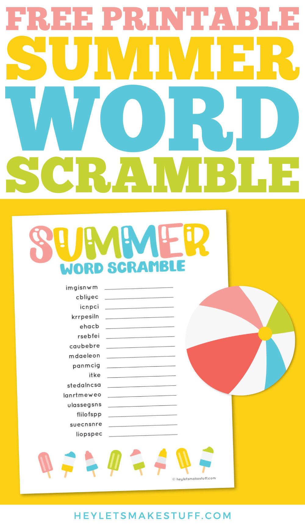 Free Printable Summer Word Scramble + Free Summer Printables
