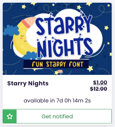 Screenshot showing Starry Nights Font with "Get notified" button below it.
