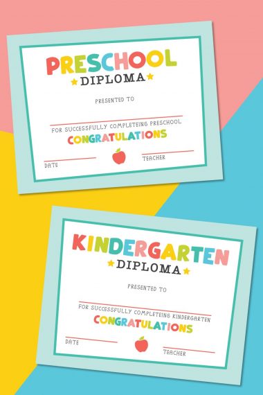 Kindergarten diploma on a colorful background