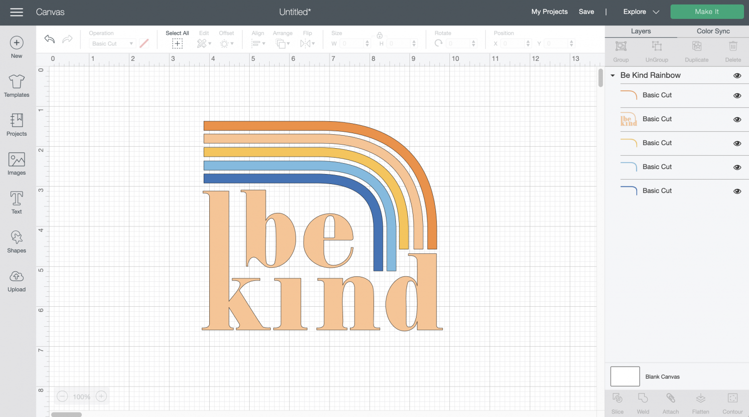Be Kind image in Cricut Design Space window