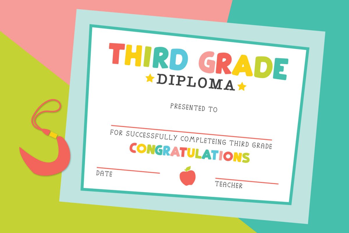 Third grade diploma on a colorful background