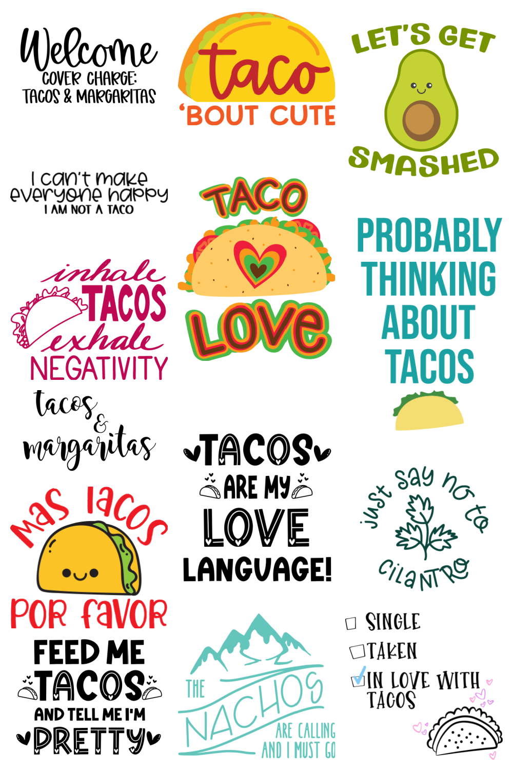 Collage of taco and avocado designs