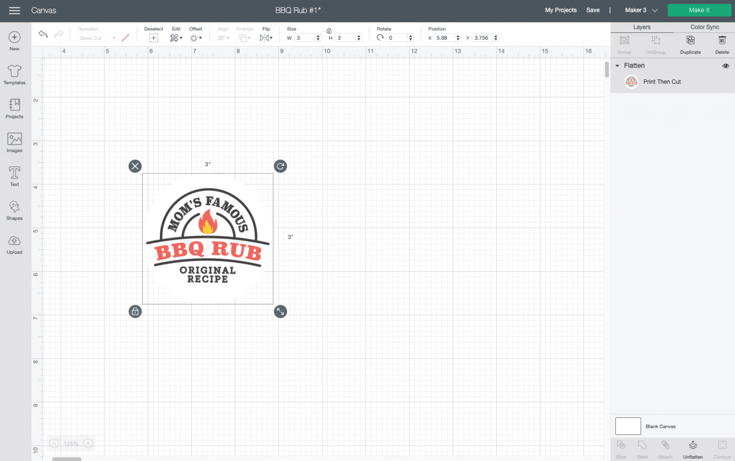 Cricut Design Space: Flattened barbecue label