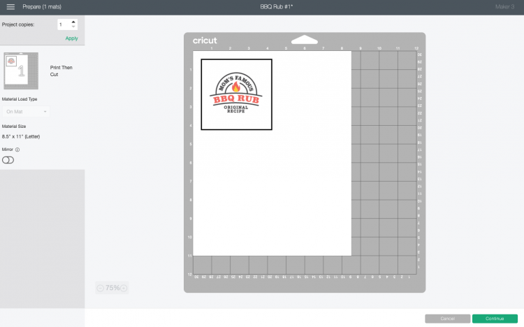 Cricut Design Space: Prepare screen with Print then Cut image on mat