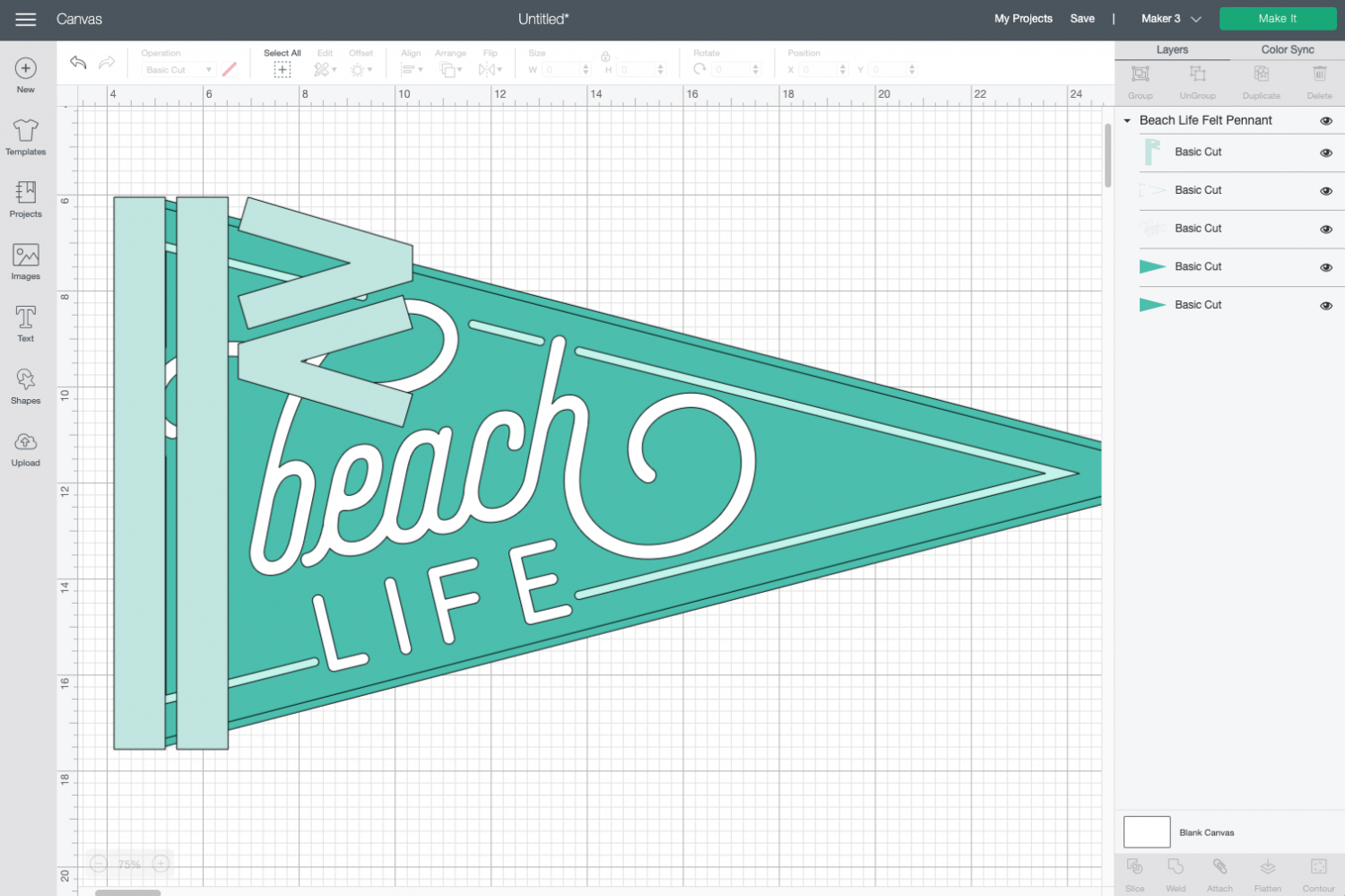 Cricut Design Space: Beach Life pennant uploaded to Cricut Design Space
