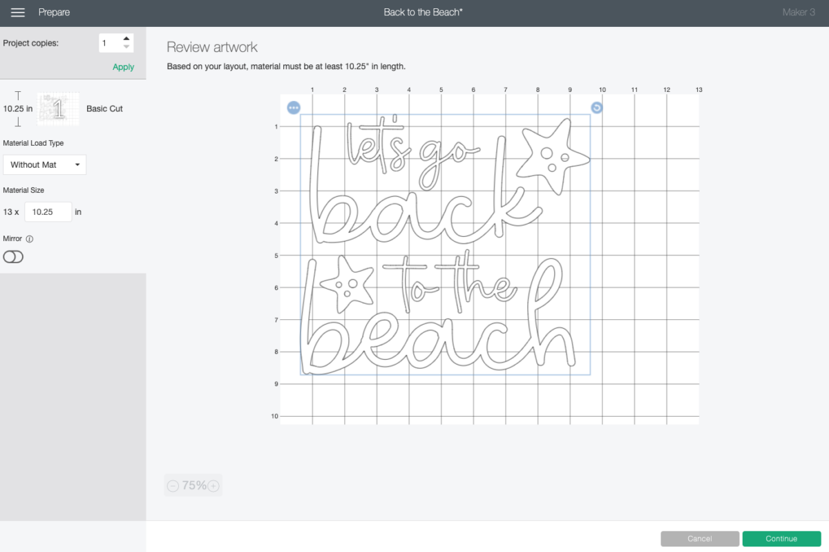 Cricut Design Space: Prepare screen with decal on vinyl