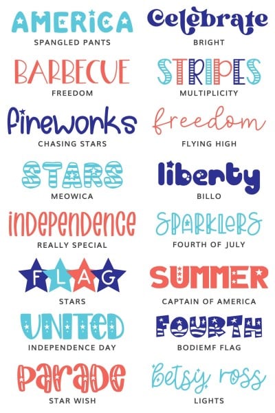 All of the 4th of July fonts featured in this post