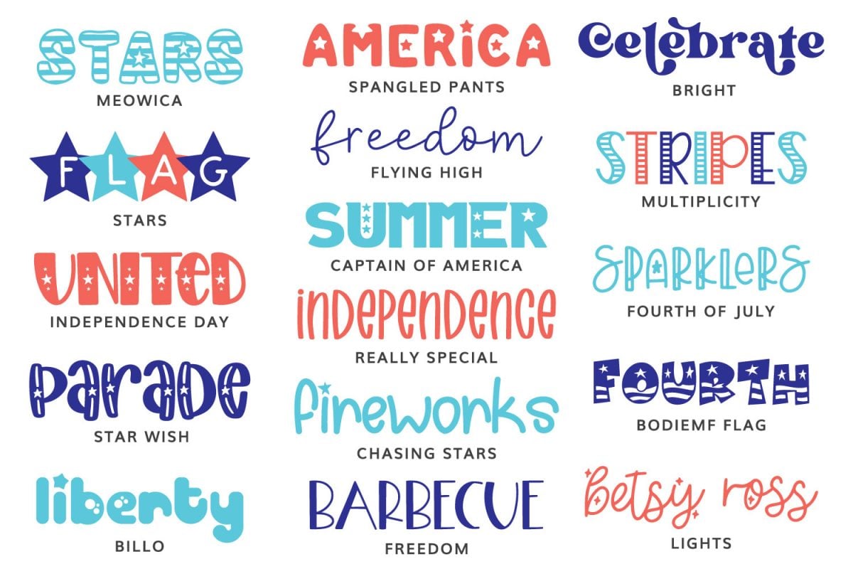 All of the 4th of July fonts featured in this post
