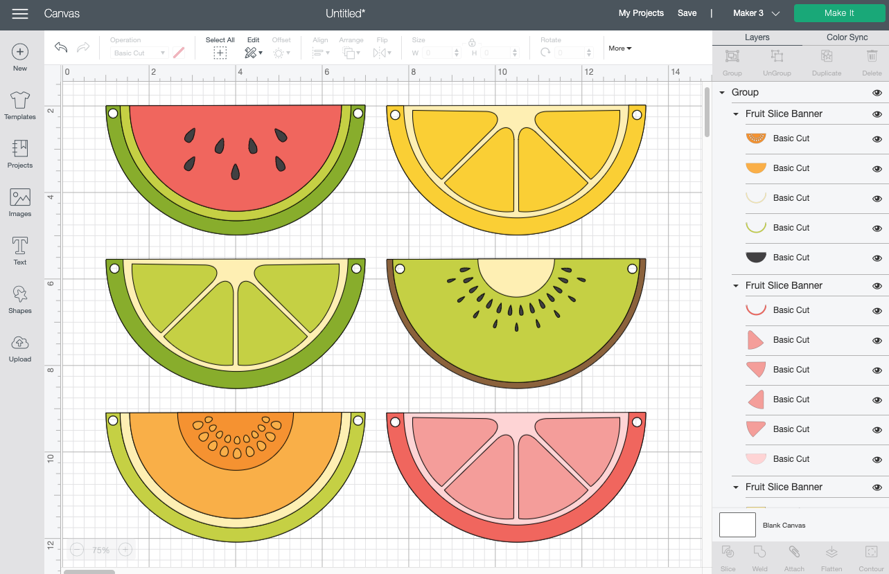 Cricut Design Space: Fruit banner on Canvas