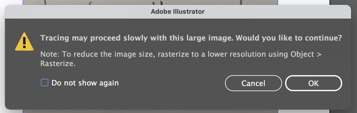 Illustrator: tracing warning