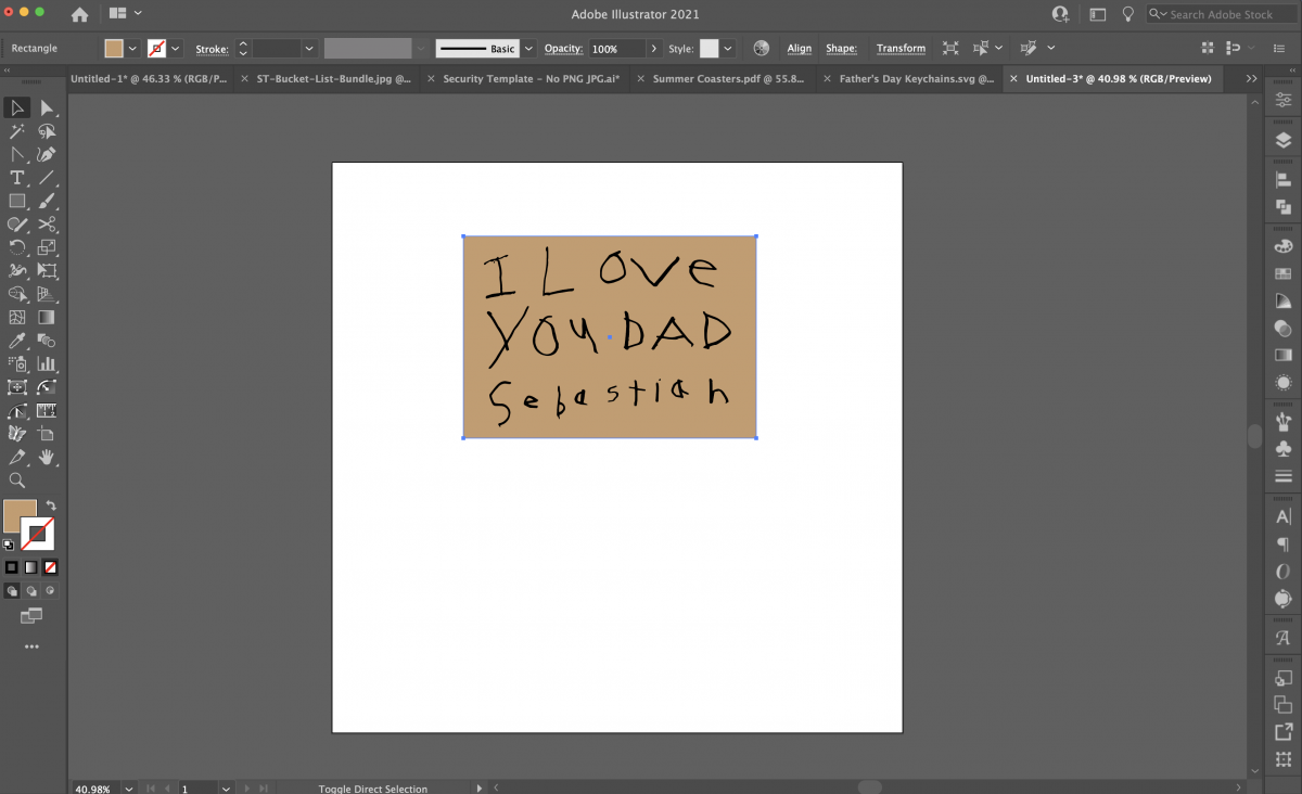 Illustrator: brown rectangle behind handwriting image