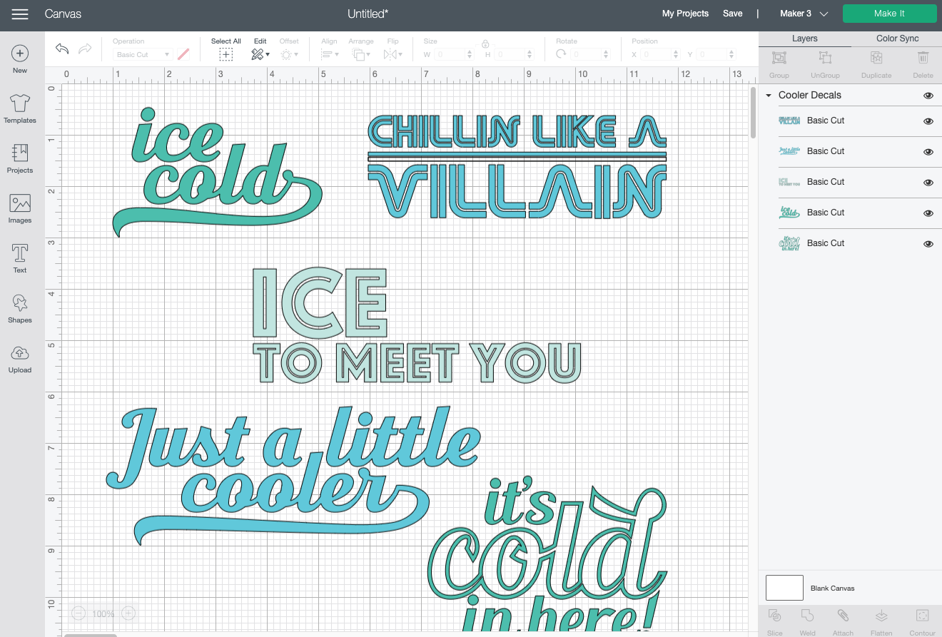 Cricut Design Space: Ice Cooler Decals on Canvas