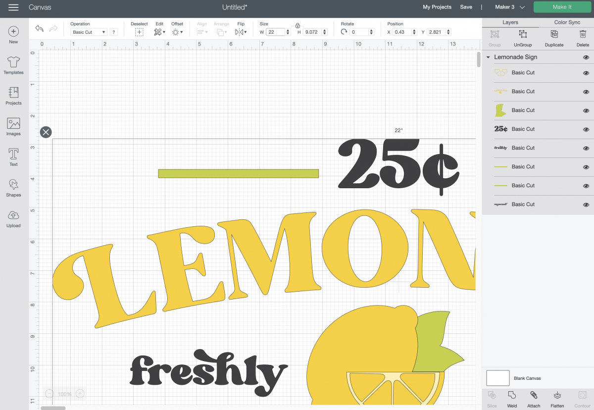 Cricut Design Space: Lemonade sign resized