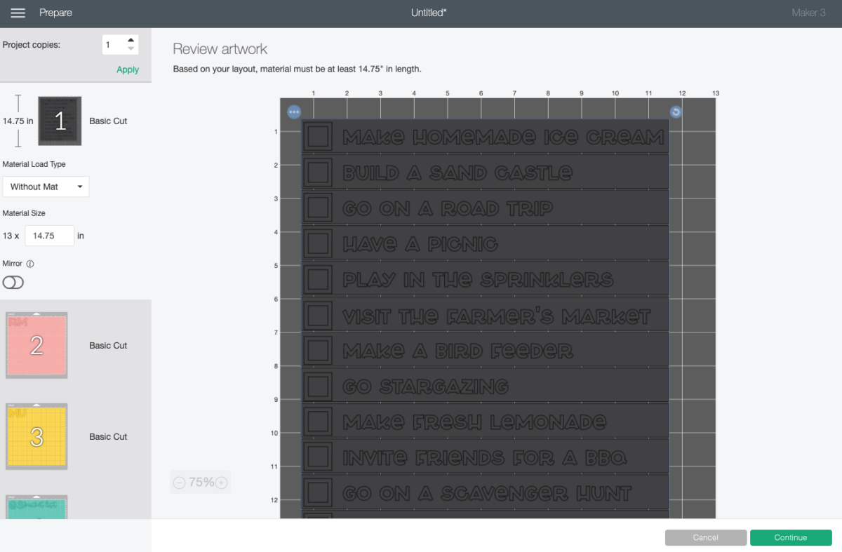 Cricut Design Space: Prepare screen with mats and material