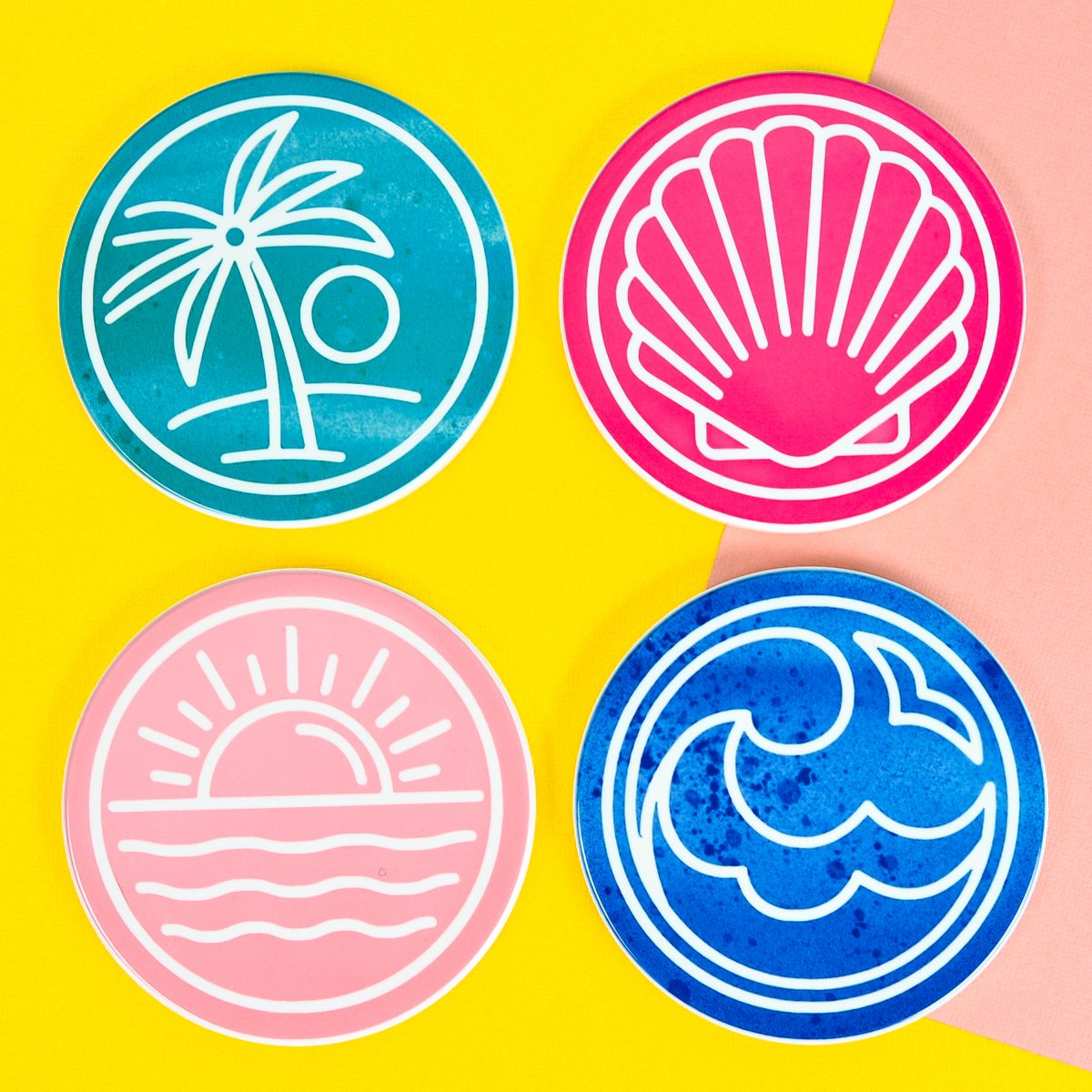 Final Summer Coasters on pink and yellow background