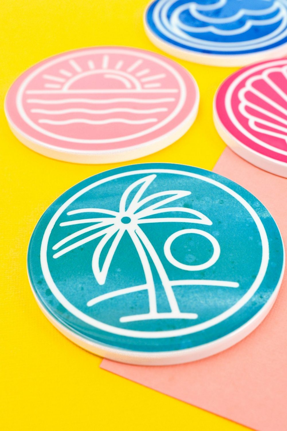 Final Summer Coasters on pink and yellow background