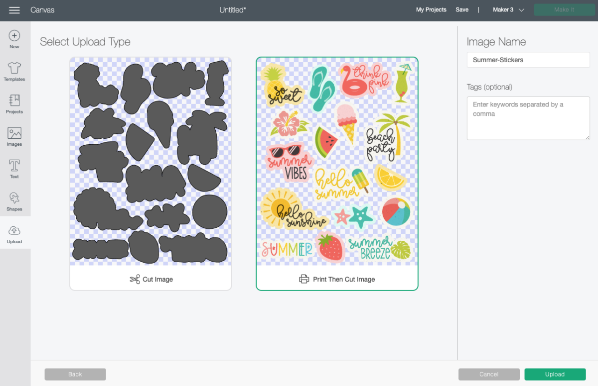 Cricut Design Space: Choose Print then Cut image