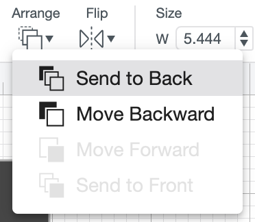 Cricut Design Space: Zoomed in on Arrangement > Send to Back