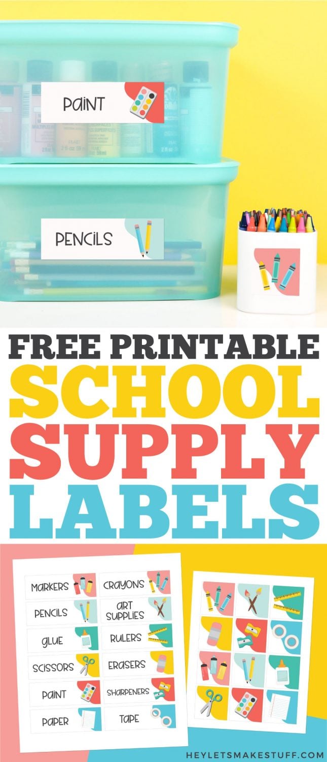 Free printable school supply labels: pin image