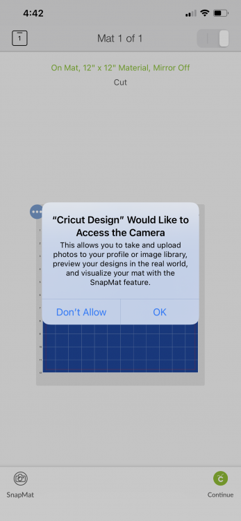 Cricut Design Space iOS: warning allowing iPhone to use camera