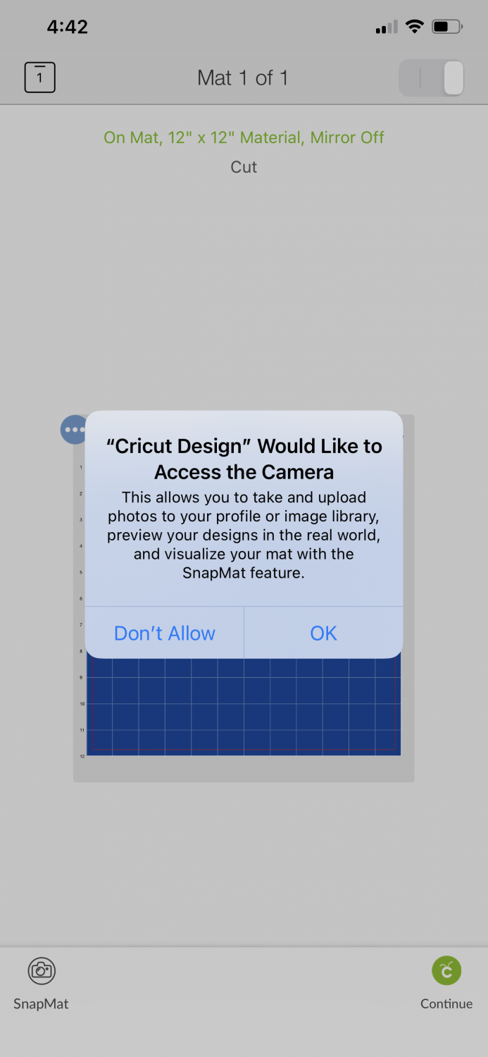 Cricut Design Space iOS: warning allowing iPhone to use camera