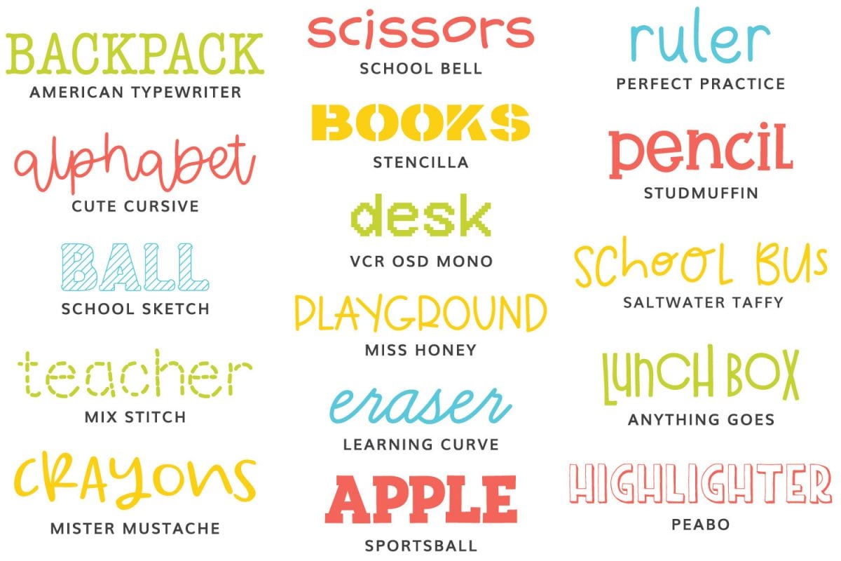 All the school fonts in this post.