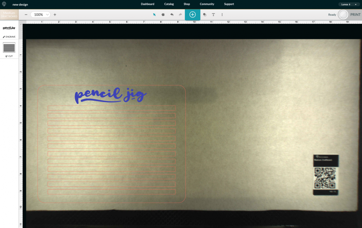 Glowforge app: Pencil jig SVG uploaded