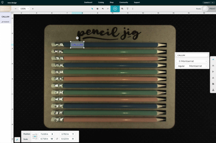 Glowforge app: add name over pencil and resize