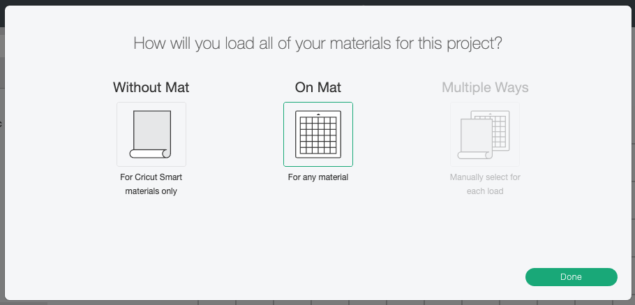 Cricut Design Space: Choose "On Mat" when cutting