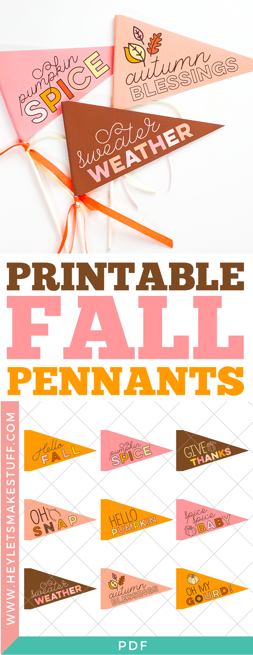 Adorable Printable Fall Pennants - Hey, Let's Make Stuff