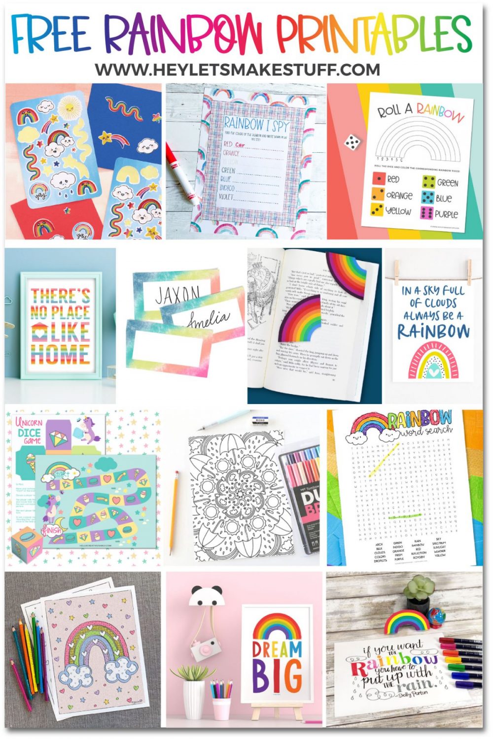 Collage of rainbow printables