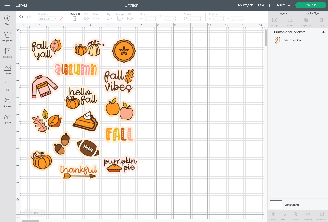 Cricut Design Space fall stickers