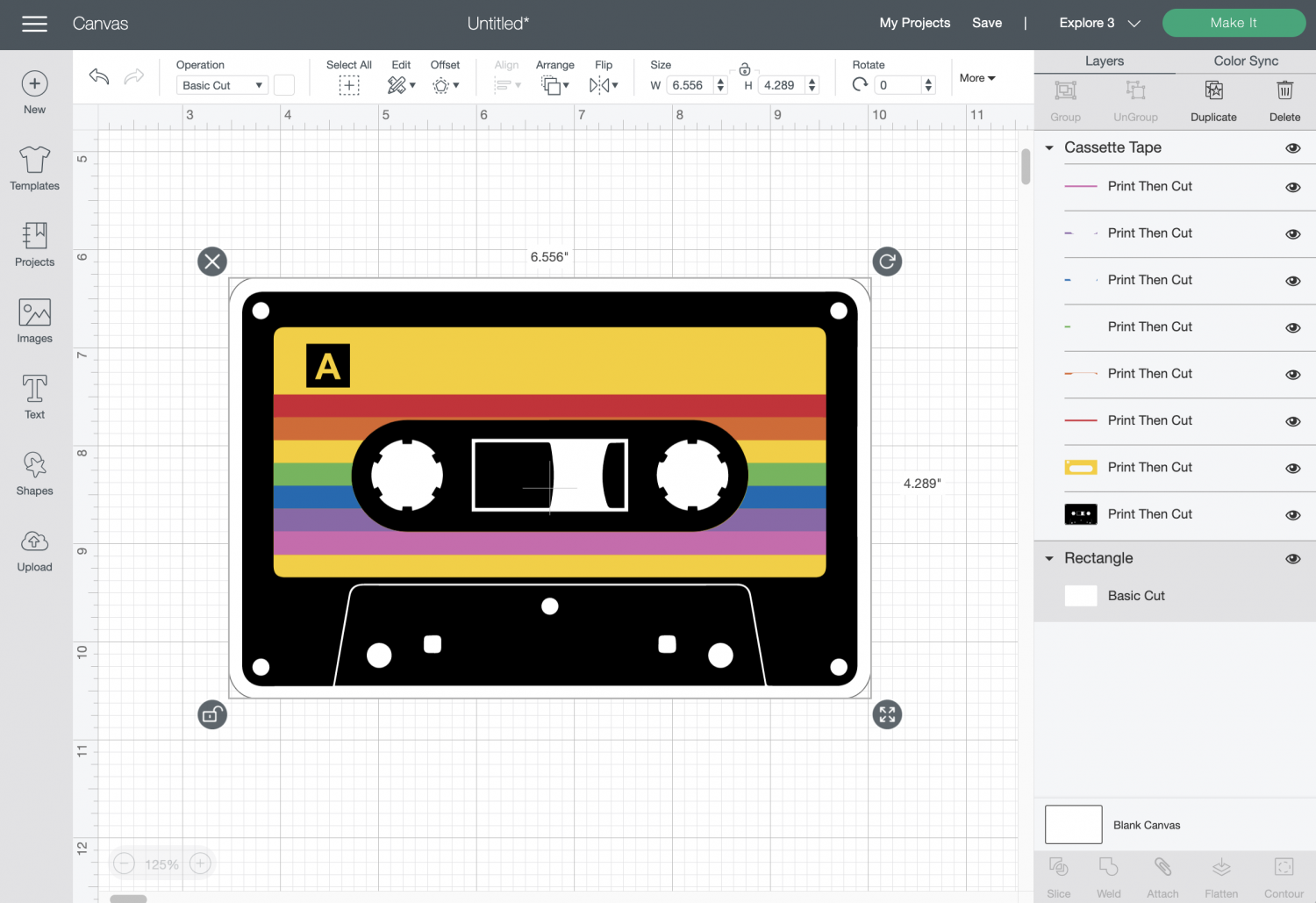 Cricut Design Space: Mix Tape with rounded rectangle behind