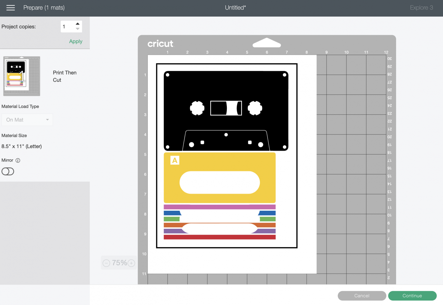 Cricut Design Space: Prepare Screen showing mix tape layers