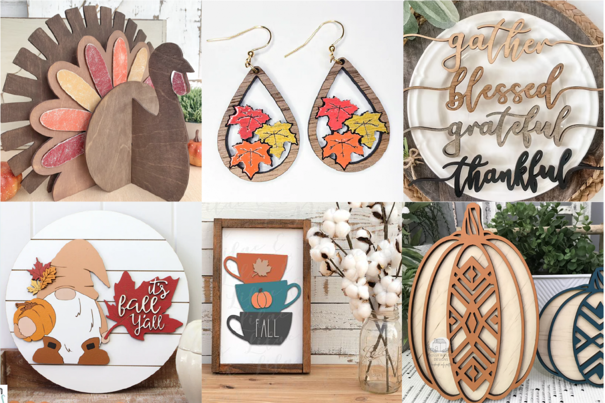 Collage of Glowforge Projects for Fall and Thanksgiving