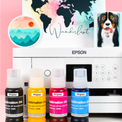Epson printer, Hiipoo Sublimation Ink, and several sublimation projects
