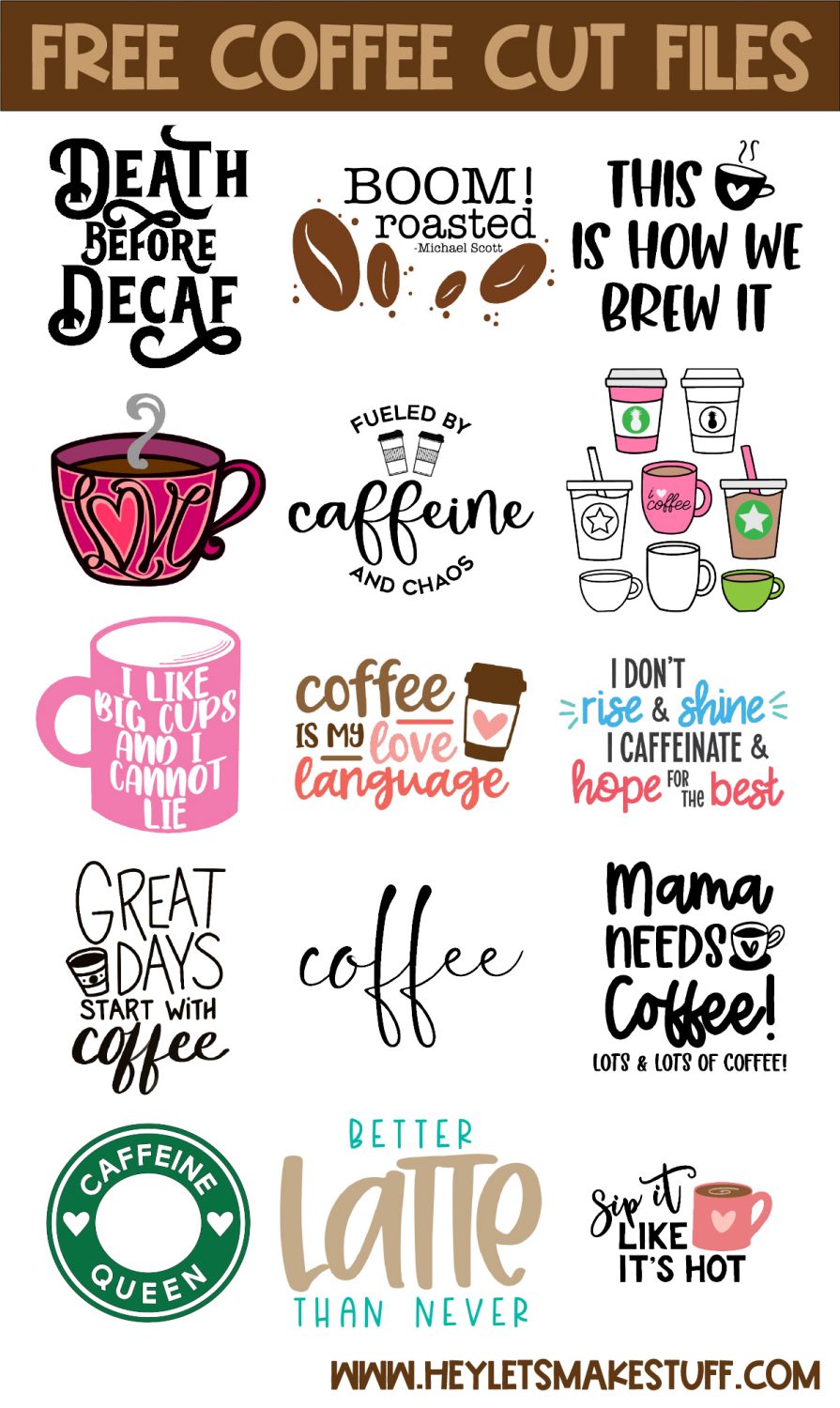 Collage of all the free coffee svg files in this post