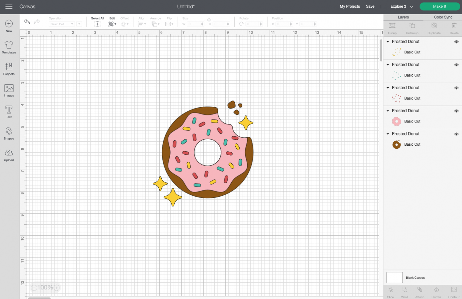 Cricut Design Space: Donut file on Canvas