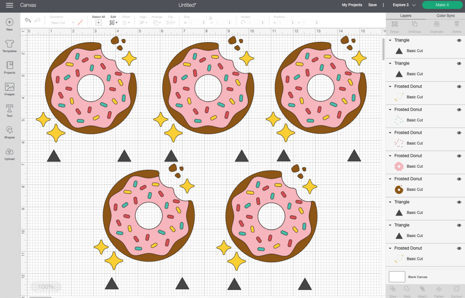 Cricut Design Space: Donut duplicated so there are five images.