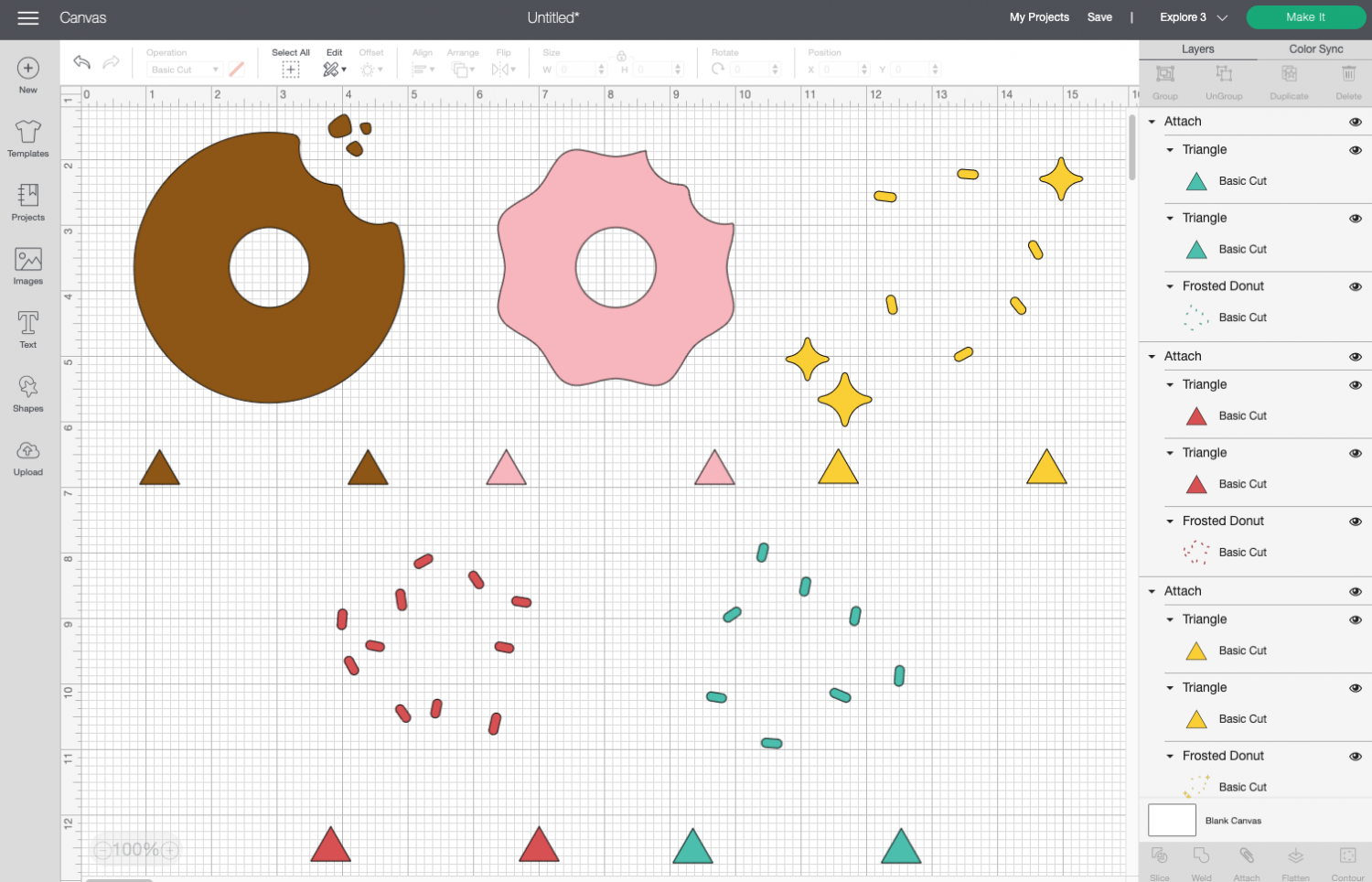 Cricut Design Space: Each layer attached to its registration marks.