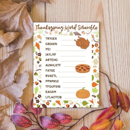 Printable Thanksgiving word scramble