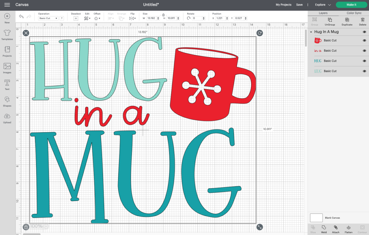 Cricut Design Space: Hug in a Mug SVG on Canvas
