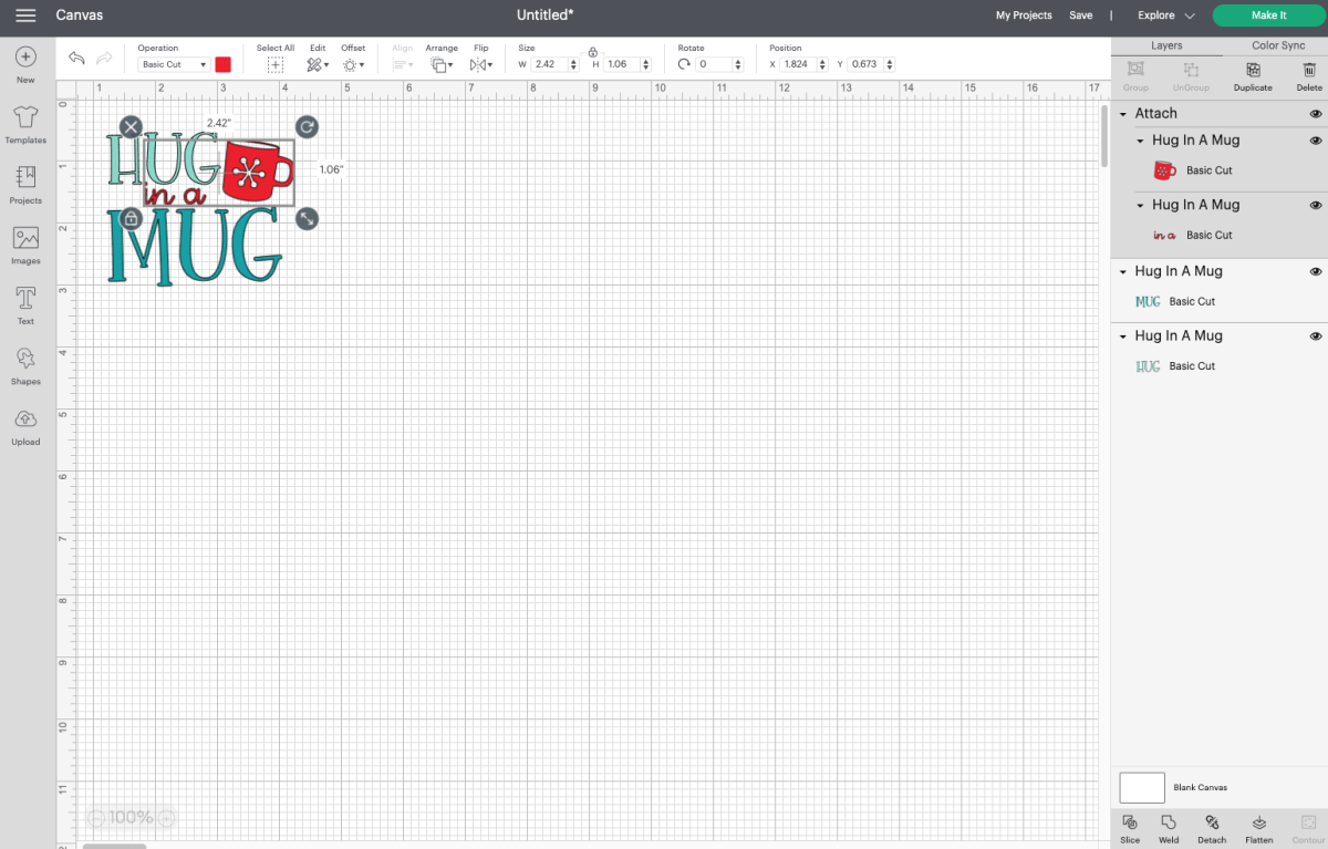 Cricut Design Space: Mug SVG ungrouped and parts of the image attached.