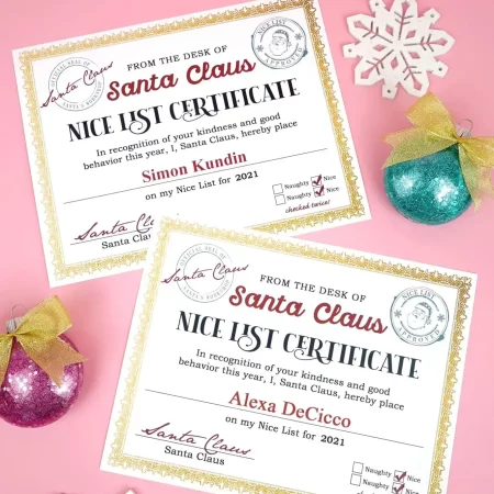 Printable Santa's nice list certificate