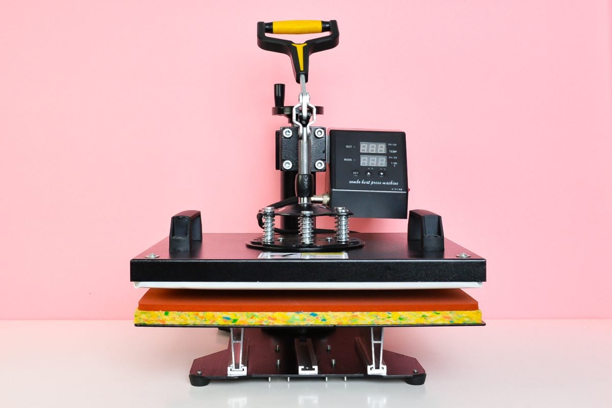 5-in-1 Heat Press on pink background