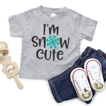 Gray shirt that says I’m Snow Cute