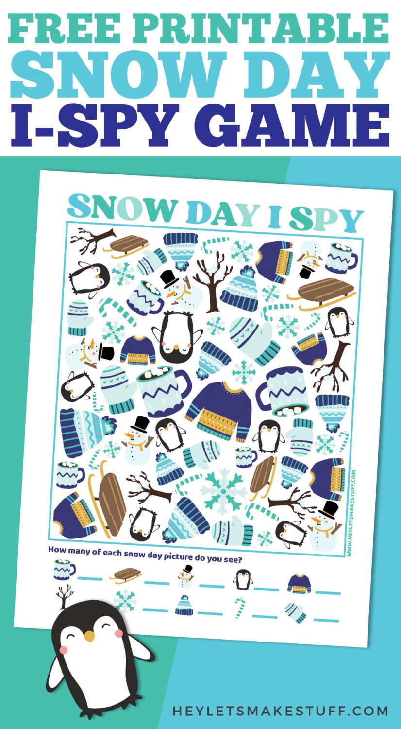 Free printable snow day i-spy game pin image