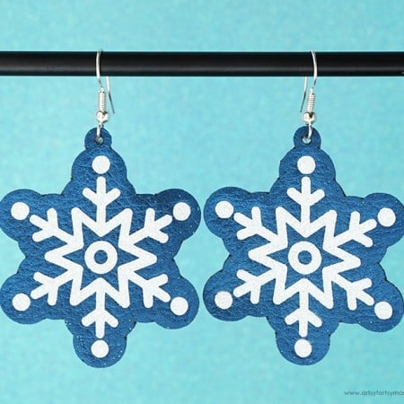 Blue and white handmade snowflake earrings