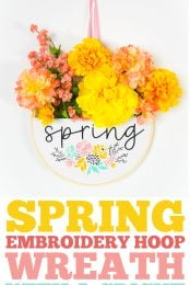 Spring embroidery hoop wreath with a Cricut - pin image
